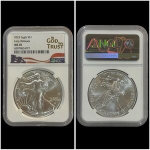 2023 SILVER EAGLE NGC   Early Releases MS70 GRADED COIN In God We Trust